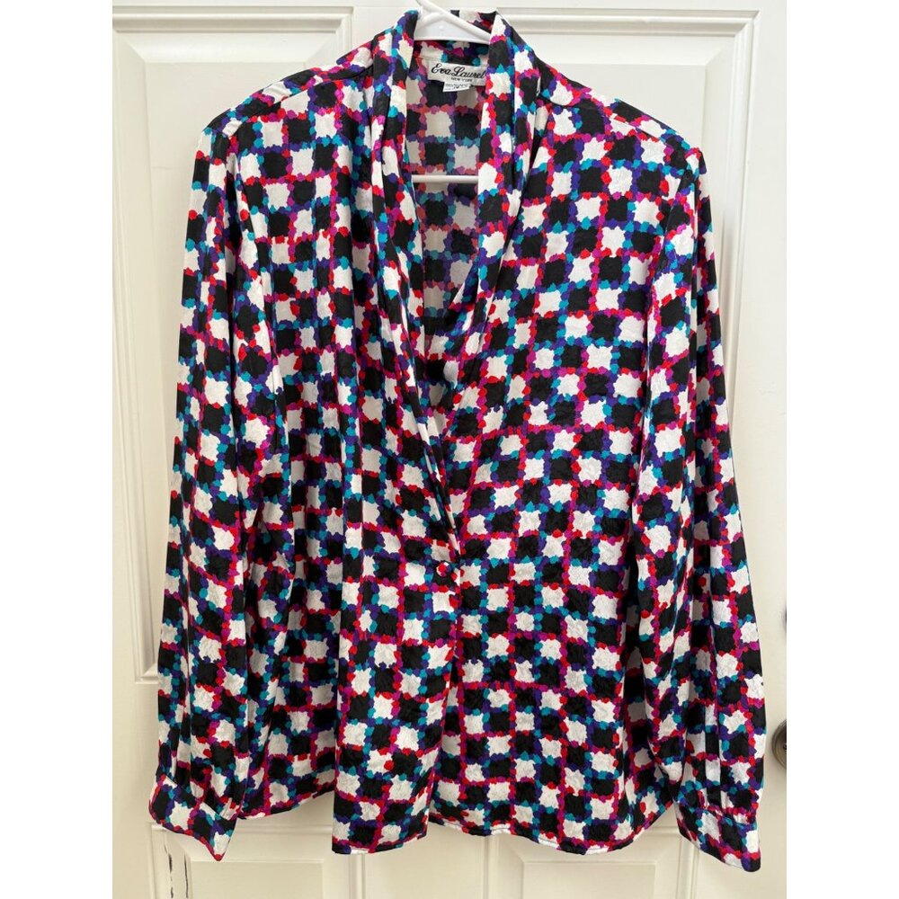 Vintage Colorful V-neck Wrap Blouse